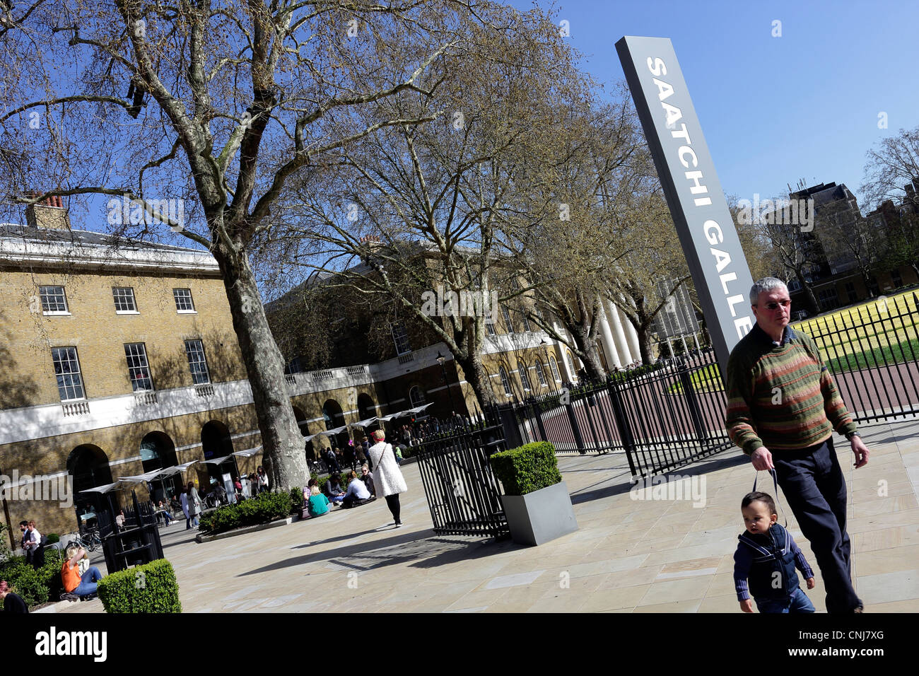 The Saatchi Gallery in the grounds of the old Duke of York`s Barracks in sunny  fashionable Chelsea. Stock Photo